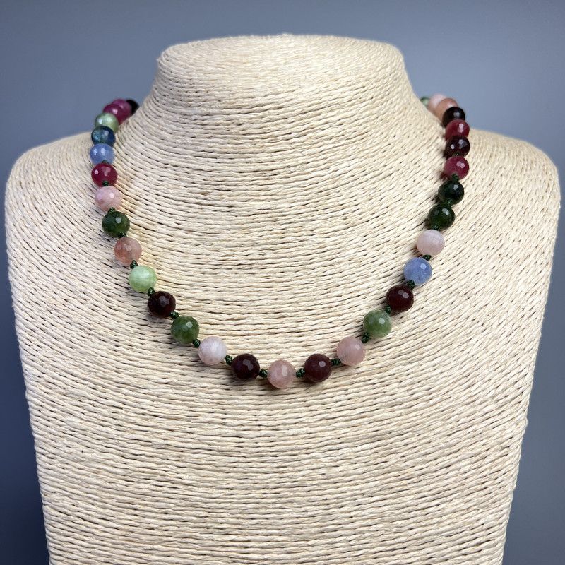 Necklace Assorted natural stone faceted bead, 8.5 mm diameter, 50 cm length