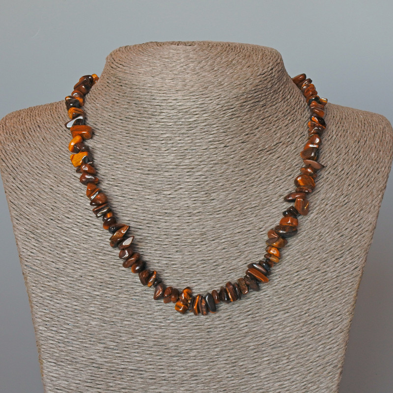 Tiger's Eye Necklace, natural stone chips, diameter 7x3 mm, length 47 cm