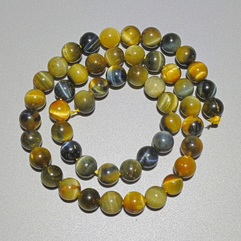 Yellow-gray Cat's Eye beads, natural stone, smooth round beads, diameter 8mm ±, length 39cm ± on thread
