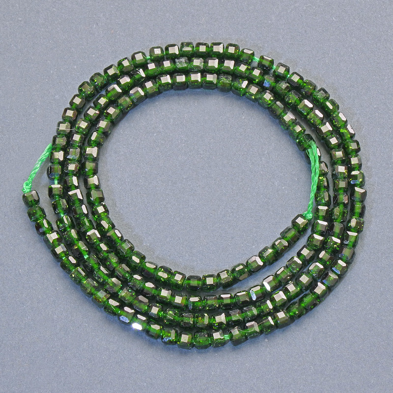 Green Aventurine Beads (Synthetic) Faceted Cube, 2 mm diameter, 38 cm length, on thread