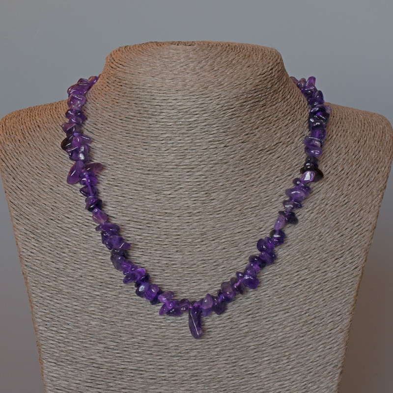 Amethyst Necklace with Natural Stone Chips, 9x5 mm, 45 cm long