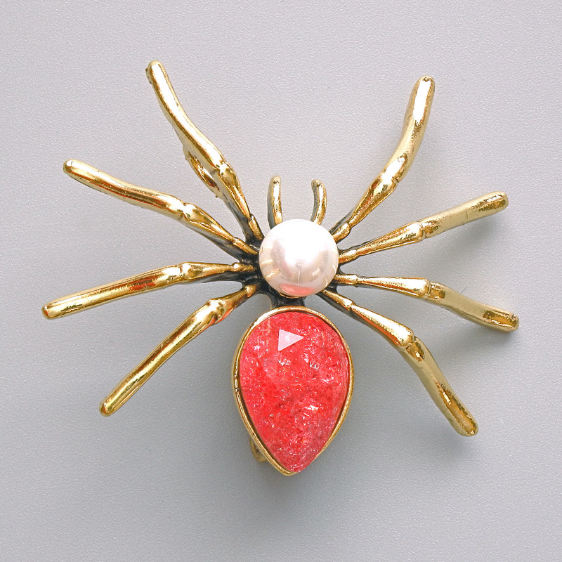Pink Spider Brooch-Pendant with White Bead