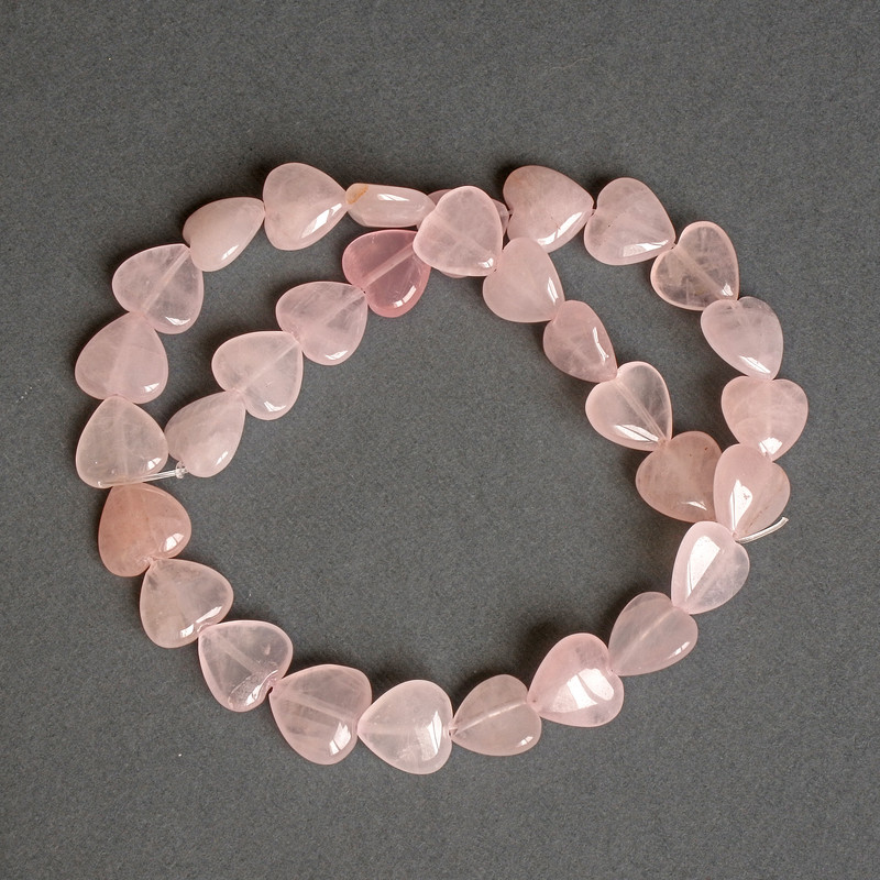 Pink Quartz Heart Beads, Natural Stone, 12x12x6 mm, 39 cm Length on Thread