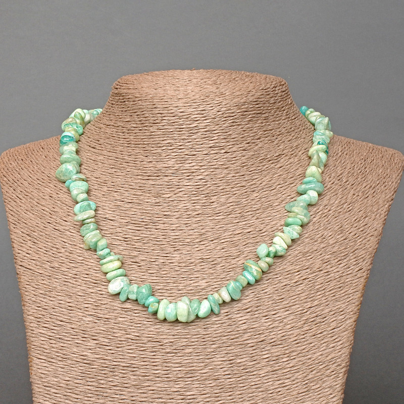 Amazonite natural stone chip necklace, diameter 7x3 mm, length 48 cm
