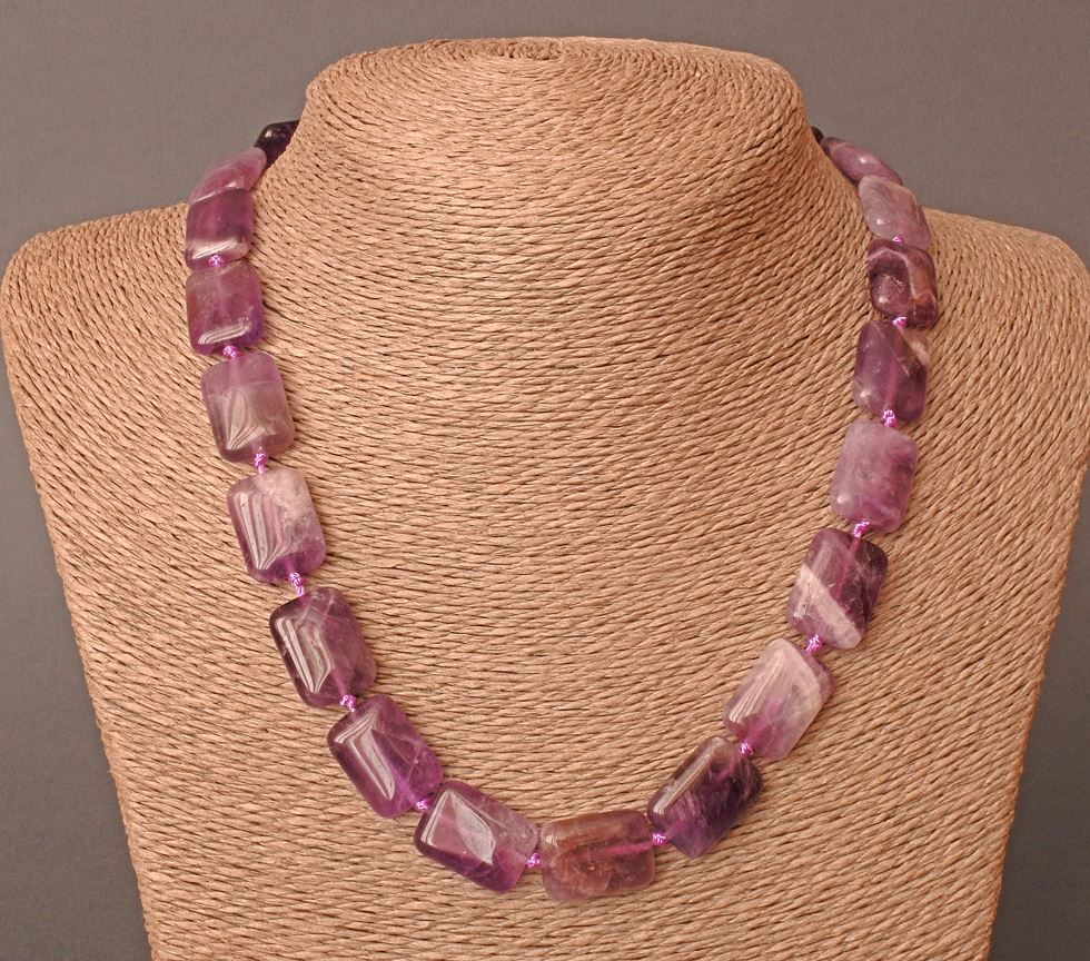 Natural Amethyst Necklace with Rectangular Stones, 13×18 mm, 48 cm Length
