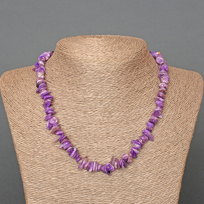 Charoite Necklace with natural gemstone chips, diameter 9x3 mm, length 47 cm
